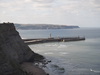 The view back to the Whitby Harbour breakwaters.