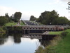 The railway swing bridge, with Neptune's Staircase behind.