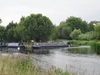 Moored narrowboats.