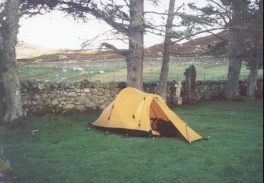 AT10	My tent in the churchyard at Croick Church.