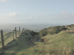 P1190430	Trh start of the descent down a sunken lane from the summit of Brown Clee Hill.