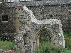 P20029180032	The remains of a building in the grounds of Norwich Cathedral. 