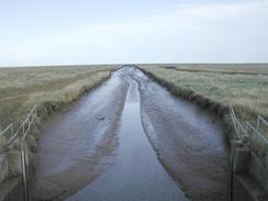 P2002A250029	Looking out to sea along the Grainthorpe Outfall. 