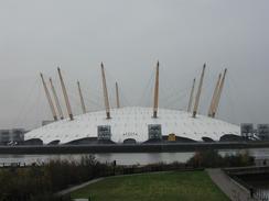 P2002B300080	The Millennium Dome viewed from the bridge over the River Lea. 