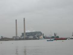 P2002C030078	Looking across the river towards Tilbury Power Station. 