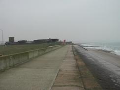 P2002C120009	Looking northwards along the sea wall near Dymnchurch Redoubt. 