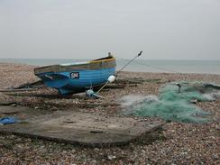 P2002C170053	A boat on the beach to the east of Worthing. 