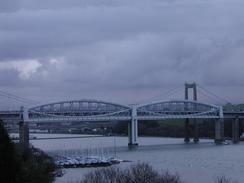 P20031210063	Looking back at the Saltash rail and road bridges. 