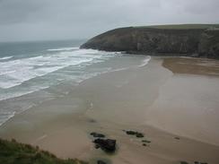 P20032100008	The view over the beach at Mawgan Porth. 