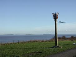 P20033020081	A beacon in Penarth, with Sand Point, Flat and Steep Holmes behind. 