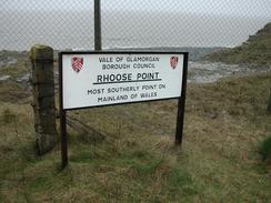 P20033030015	A sign denoting Rhoose Point as the southernmost point on mainland Wales. 