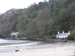 P20034010863	Looking east from the beach at Llanbedrog, with the boathouse on the left.