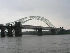 P20034201737	The Runcorn - Widnes bridge, with the rail bridge in front.