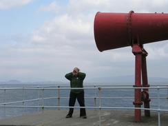 P20037135247	Sam by the foghorn of Ardnamurchan Point lighthouse.