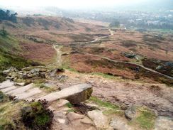 Looking down off Ilkley Crags.