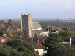 P2005C048719	The view from the roof of Orford Castle, including Orford Church.