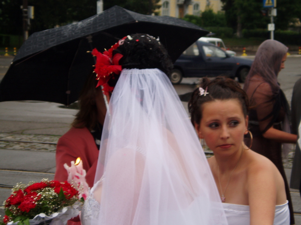 Ina getting ready to leave the church.