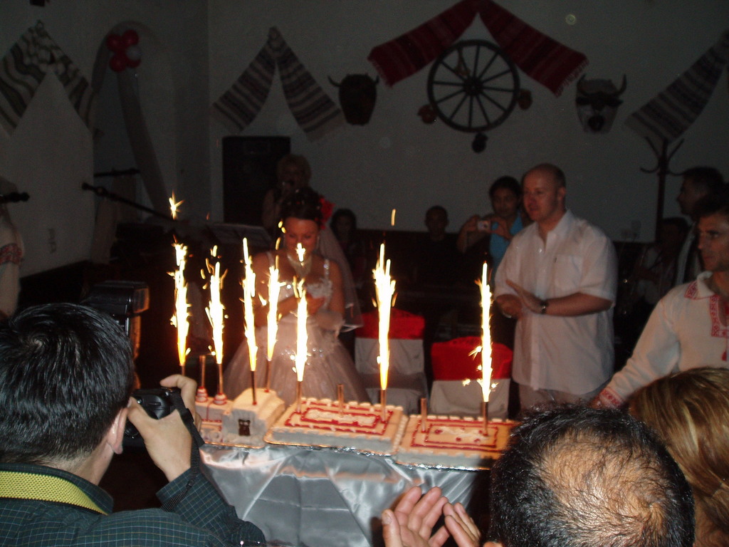 Cutting the cake.