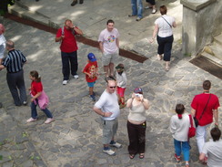 P20067040111	Neil and Becky in the courtyard outside Bran Castle.