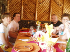 P20067040136	Liz, Chris, John and Jane at lunch near Bran.