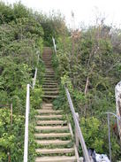 P20085034473	Rickety steps leading up off the beach.