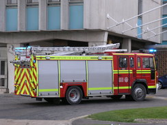 P20091055803	A fire engine outside a business in Havant.