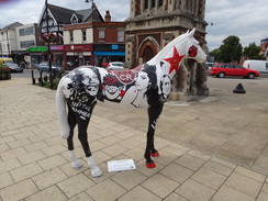 P2011DSC01068	A colourful horse statue in Newmarket.