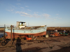 P2011DSC04357	A boat on the quay at Portgordon Harbour.