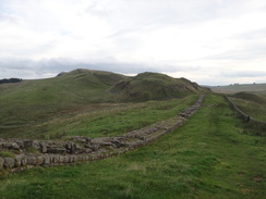 P2011DSC05452	Following the Wall east over Cawfield Crags.