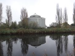 P2011DSC07430	Tanks in a water treatment plant on the other side of the canal.