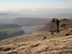 P2011DSC07924	Looking down over Kinder Reservoir.