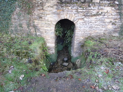 P2018DSC07502	A spring trickling out of Stevington churchyard wall.