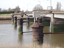 P2018DSC08681	Piers of an old railway bridge alongside Free Bridge.