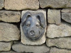P2018DSC04834	A cheeky pig on a wall in Ebrington.