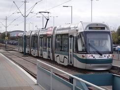 P2018DSC05676	A tram at Hucknall tram stop.