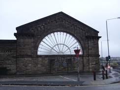 P2018DSC05855	The fan wall outside Buxton railway station.