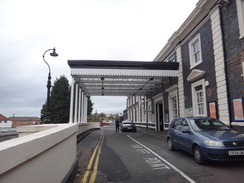 P2018DSC06262	The forecourt of Worcester Shrub Hill station.