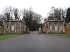 P2018DSC06581	The gateway lodges leading to Rushton Hall.