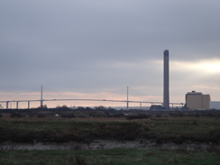 P2019DSC07696	The QEII bridge and the Littlebrook power stations viewed from near the Dartford Creek Barrier.