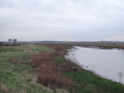 P2019DSC07701	Looking back along the River Darent towards the Darent Creek Barrier.