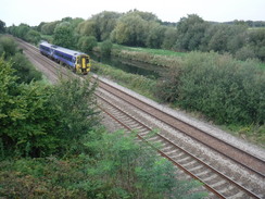 P2019DSCF3262	The railway line beside the Fossdyke Navigation.