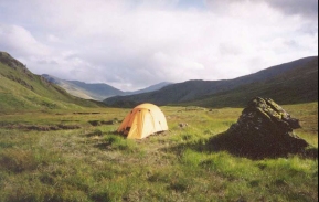 My tent in the saddle between Meall na Feith' Faide and Beinn Chreachain