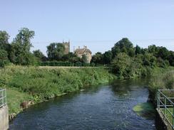 The view up the River Ivel towards Blunham Church. 