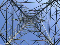 P20082133442	Looking up a power pylon.