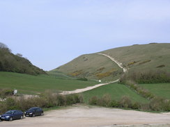 P20084264258	Looking up to Hambury Tout from Lulworth Cove car park. 
