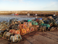 P2011DSC04359	Lobster pots at Portgordon Harbour.