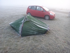 P2013DSC05137	A frosty Akto tent at the campsite in Blackwell.