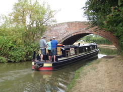 P2018DSC02269	A narrowboat heading under Williamscot Field Bridge.