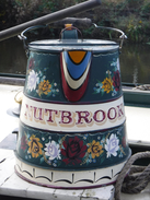 P2019DSCF3434	A pot on a canal boat moored in Burscough.