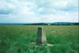 O12	Looking east to the trig point at Hampshire's highest point - Pilot Hill.